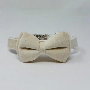 Dog Collar + Bow | XL | Velvet | Luxe | Cream | New